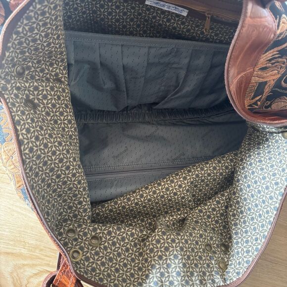 Vintage Etrusco Italy Canvas Leather Large Travel Bag Top Handle Shoulder Strap - Picture 7 of 7